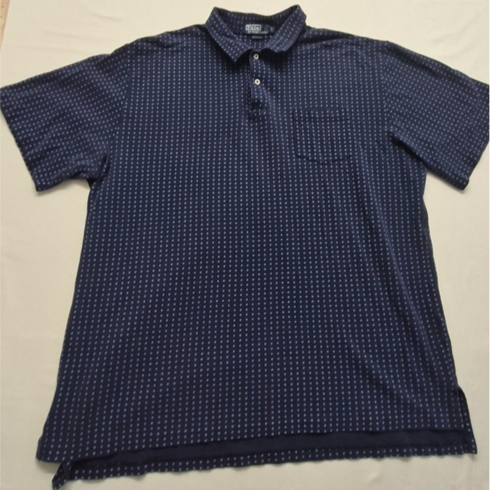 VTG Polo Ralph Lauren blue polka dot polo shirt 2XLT Men's 100% Cotton pocket